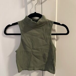 Zara Cropped Green Mock Neck Tank
